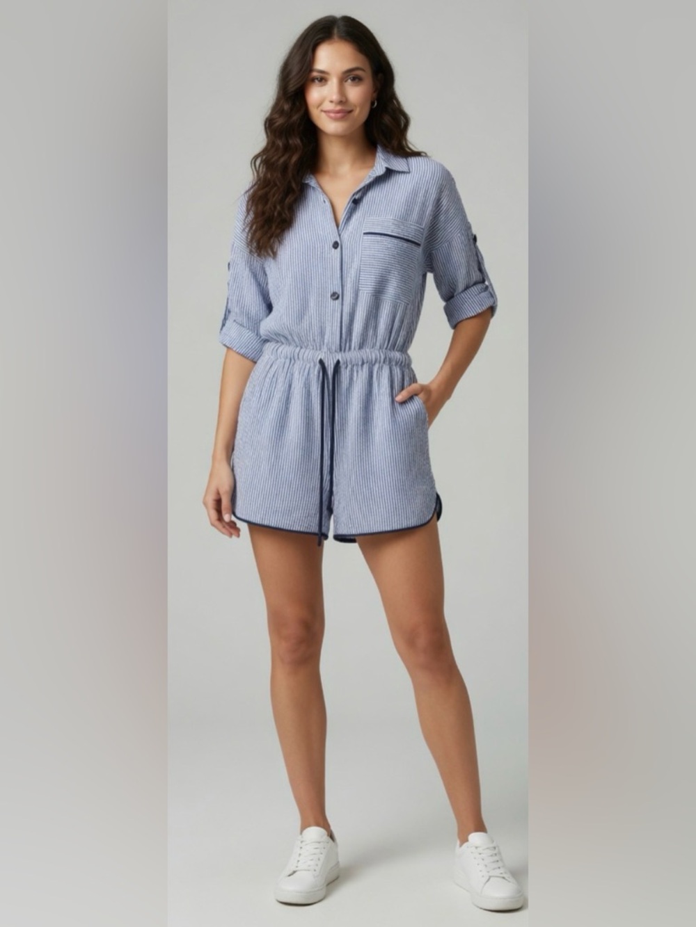 Zara Blue & White Striped Romper